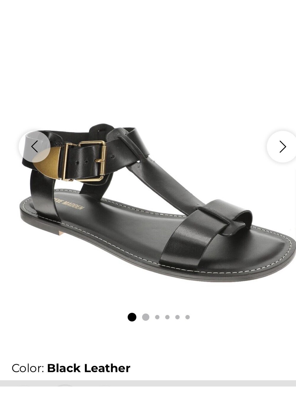 Steve Madden Black Leather Flat Sandals Buckle Ankle Strap Women